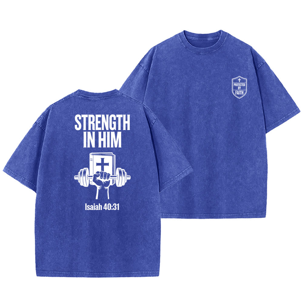 Christianartworkshop Stärke in ihm Jesaja 40,31 Grafik Unisex gewaschenes T-Shirt - Blau - 5XL - image 12