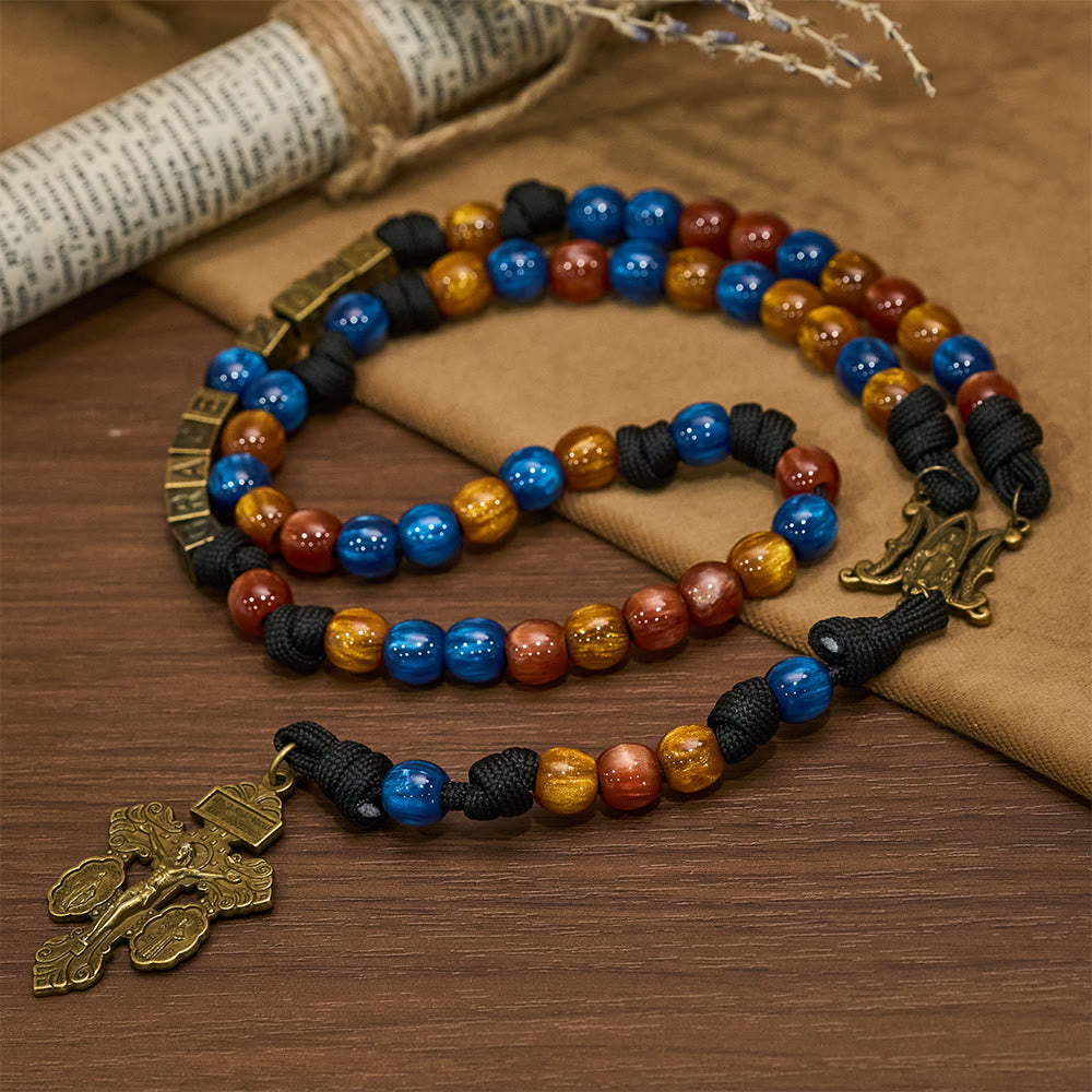 Christianartworkshop Farbenfroher Rosenkranz für das neue Jahr 2026: Personalisiertes Kreuz mit Namen und Schutzpatron - image 4
