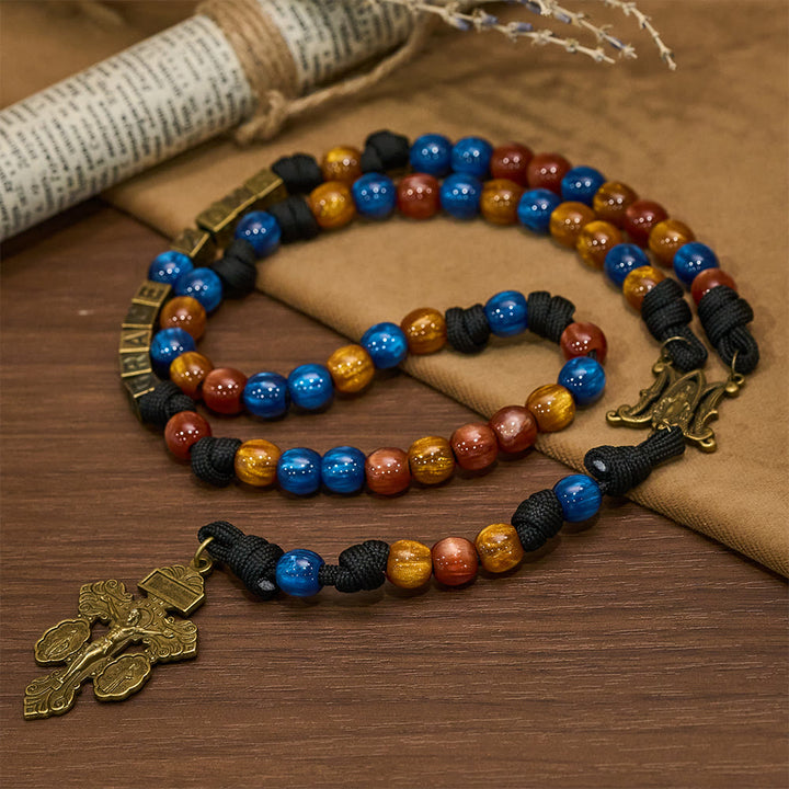 Christianartworkshop Farbenfroher Rosenkranz für das neue Jahr 2026: Personalisiertes Kreuz mit Namen und Schutzpatron - image 4