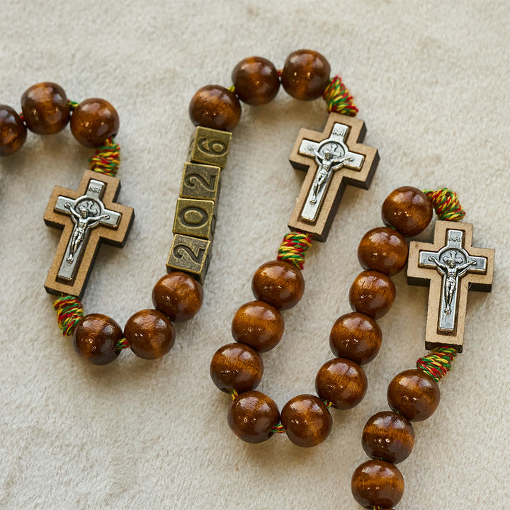 Christianartworkshop Rosenkranz aus Holz für das neue Jahr 2026: Buntes Design aus Baumwollkordel - image 6