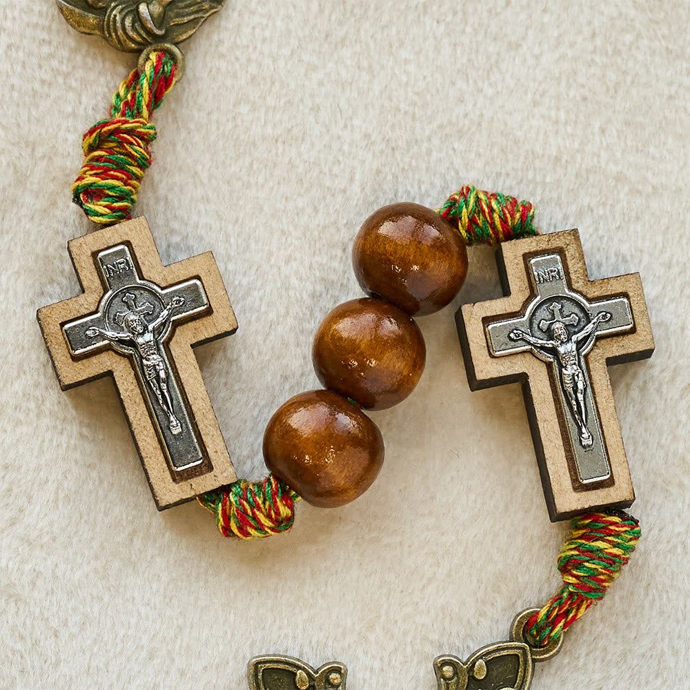 Christianartworkshop Rosenkranz aus Holz für das neue Jahr 2026: Buntes Design aus Baumwollkordel - image 8