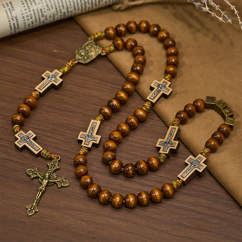 Christianartworkshop Rosenkranz aus Holz für das neue Jahr 2026: Buntes Design aus Baumwollkordel - Rosenkranz für das neue Jahr 2026 - image 0