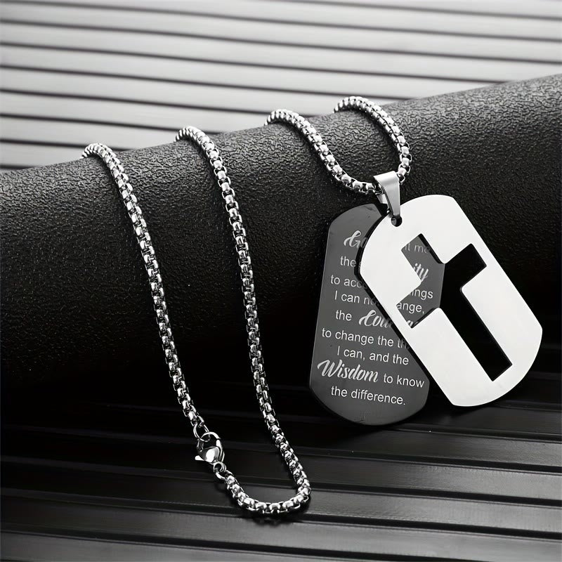 Christianartworkshop Halskette mit poliertem Metallkreuz und eingraviertem Bibelvers: Trage sein Versprechen jeden Tag bei dir. - Gelassenheitsgebet - image 0