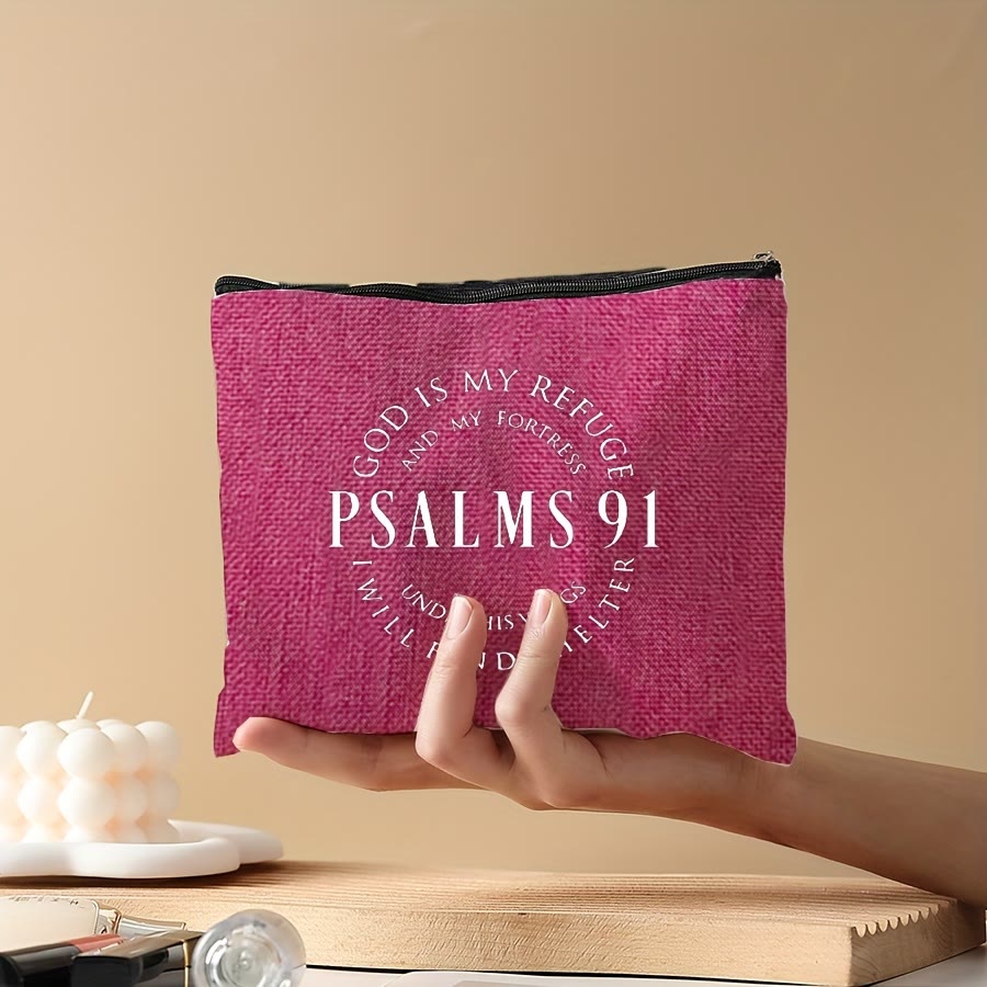 Christianartworkshop Bedruckte Kosmetiktasche aus Canvas mit Psalm 91: Verkörpere seinen Schutz und seine Fürsorge. - Rosa - image 0