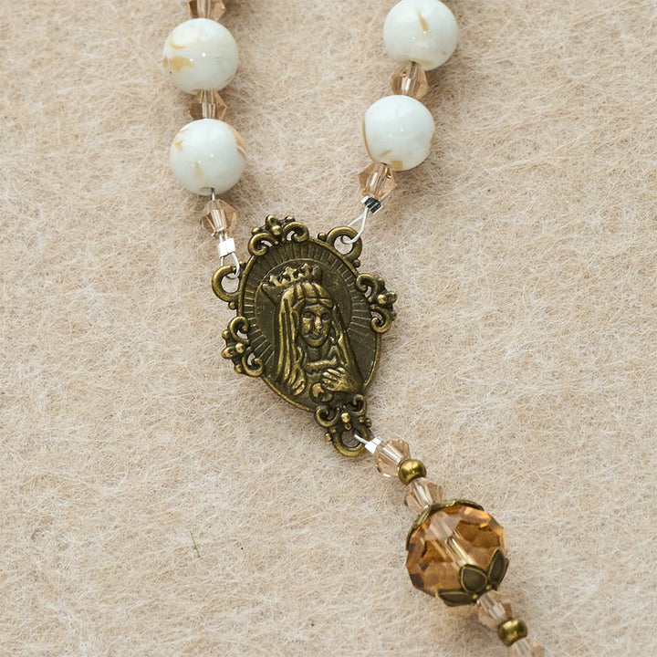 Christianartworkshop Rosenkranz aus weißem Muschelweiß mit türkisfarbenen und champagnerfarbenen Akzenten: Bewahre seinen Frieden in deiner Nähe - image 7