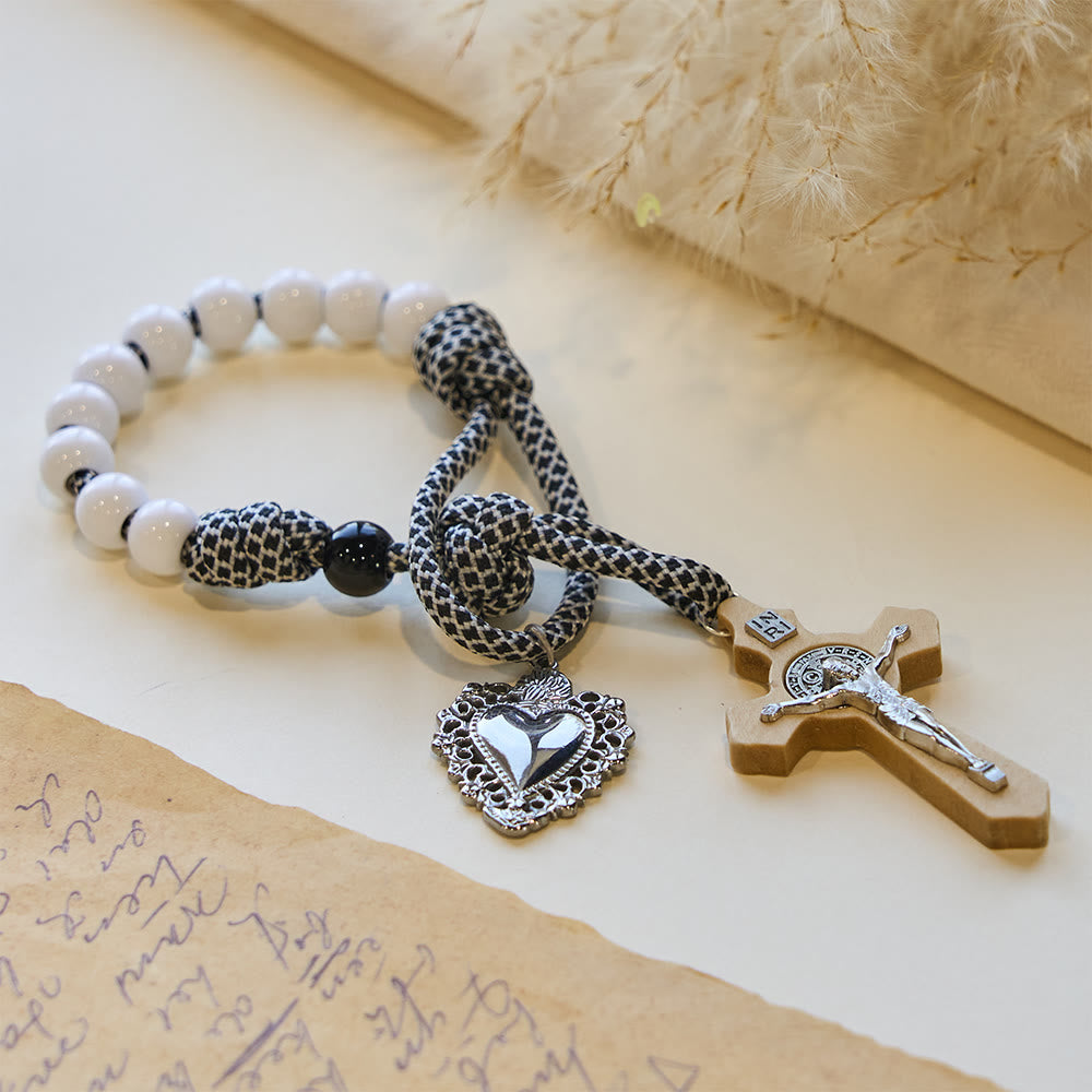 Christianartworkshop Rosenkranz-Set für Paare im Taschenformat mit Herz Jesu und Kruzifix - Weiß - image 9