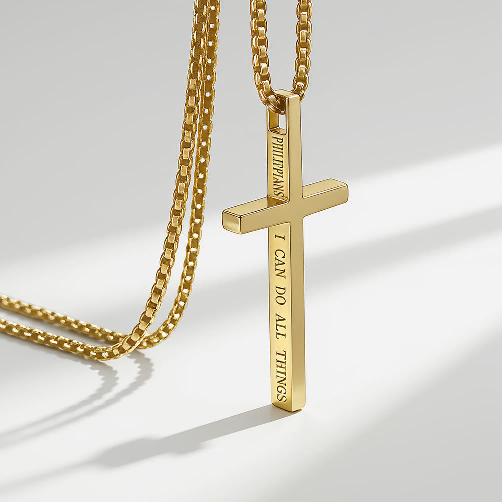 Christianartworkshop Kreuzkette mit der Inschrift „Ich kann alles tun“: Stilvolle Erinnerung an seine zärtliche Stärke - Golden - image 3