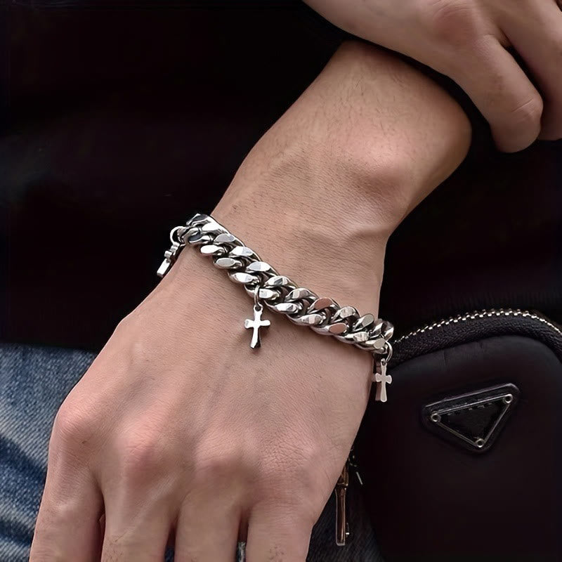 Christianartworkshop Panzerkettenarmband mit baumelnden Kreuzanhängern: Verkörpere seine kühne Gnade - image 1