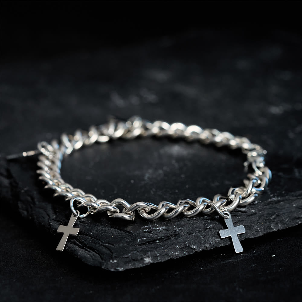 Christianartworkshop Panzerkettenarmband mit baumelnden Kreuzanhängern: Verkörpere seine kühne Gnade - Handgelenkumfang: 16–19 cm - image 0