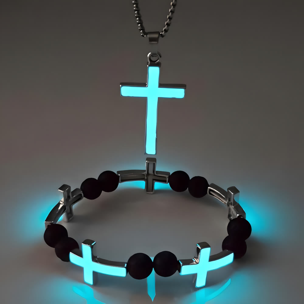 Christianartworkshop Leuchtendes Kreuz-Halsketten- und Perlenarmband-Set: Erinnert an sein stilles Licht - image 4
