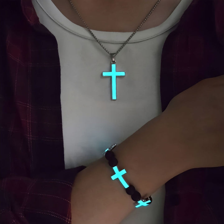 Christianartworkshop Leuchtendes Kreuz-Halsketten- und Perlenarmband-Set: Erinnert an sein stilles Licht - image 1