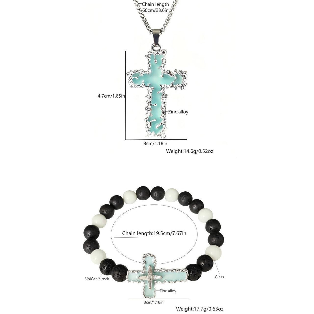 Christianartworkshop Dreifarbige Leuchtkreuz-Halskette & Perlenarmband-Set: Erinnert an sein stilles Licht - image 9