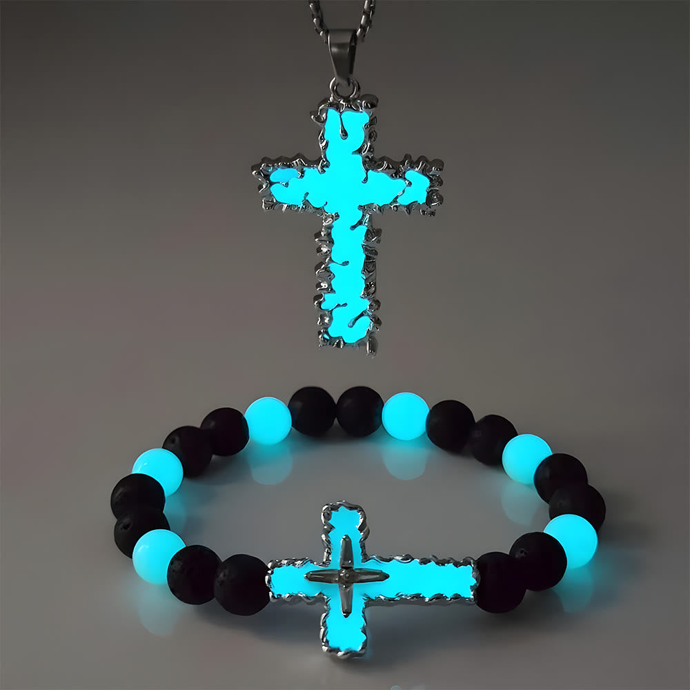 Christianartworkshop Dreifarbige Leuchtkreuz-Halskette & Perlenarmband-Set: Erinnert an sein stilles Licht - image 2