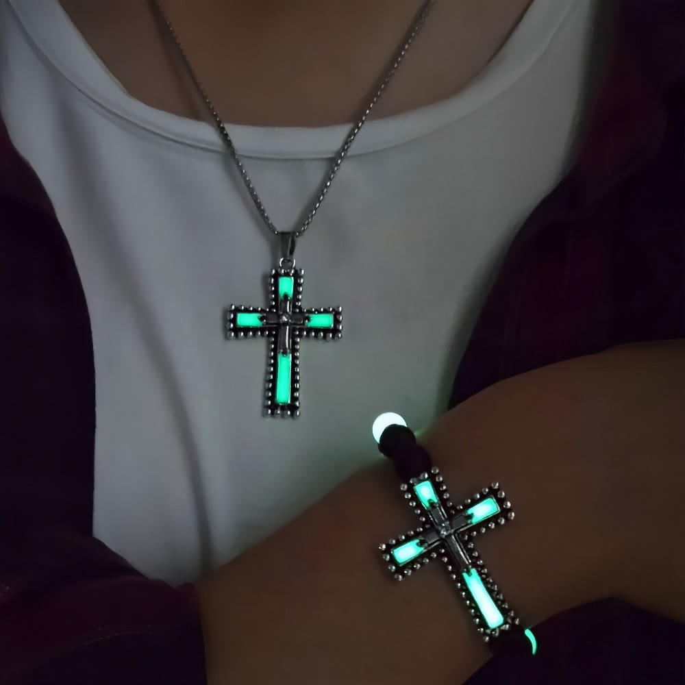 Christianartworkshop Leuchtendes Kreuz-Schmuckset mit Vulkanstein: Halte Seine Gnade auch nach Einbruch der Dunkelheit nah bei dir. - image 4