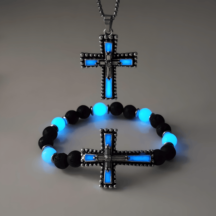 Christianartworkshop Leuchtendes Kreuz-Schmuckset mit Vulkanstein: Halte Seine Gnade auch nach Einbruch der Dunkelheit nah bei dir. - image 2