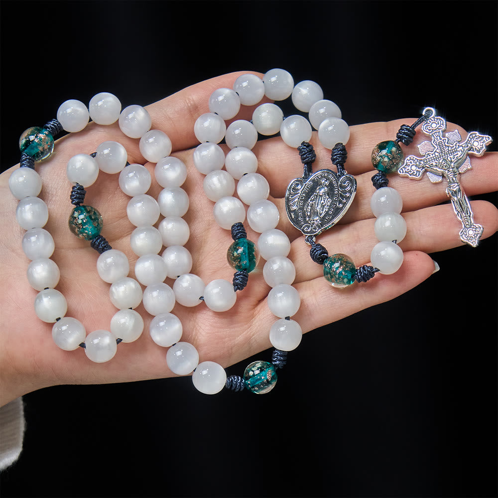 Christianartworkshop Farbwechselnder Rosenkranz mit Katzenaugenmotiv und der Muttergottes als Schutzpatronin: Schimmerndes Glaubensdesign - image 3