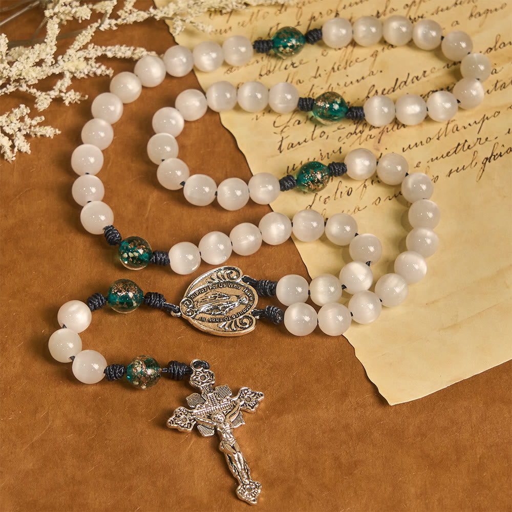 Christianartworkshop Farbwechselnder Rosenkranz mit Katzenaugenmotiv und der Muttergottes als Schutzpatronin: Schimmerndes Glaubensdesign - image 9
