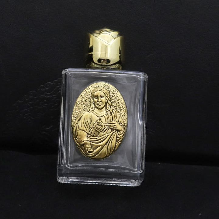 Christianartworkshop Weihwasserflasche mit geprägter heiliger Ikone: Trage seine Fürsorge in spirituellen Momenten bei dir. - Quadratische Flasche - Heiligstes Herz Jesu - Golden - image 4
