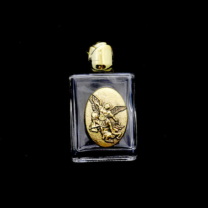 Christianartworkshop Weihwasserflasche mit geprägter heiliger Ikone: Trage seine Fürsorge in spirituellen Momenten bei dir. - Quadratische Flasche - St. Michael - Golden - image 1