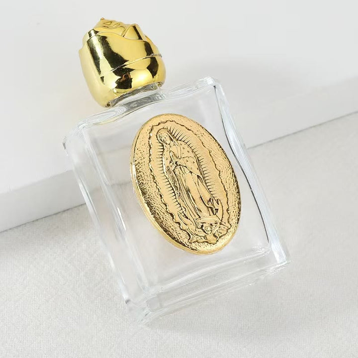 Christianartworkshop Weihwasserflasche mit geprägter heiliger Ikone: Trage seine Fürsorge in spirituellen Momenten bei dir. - Quadratische Flasche - Unsere Liebe Frau von Guadalupe - Golden - image 6