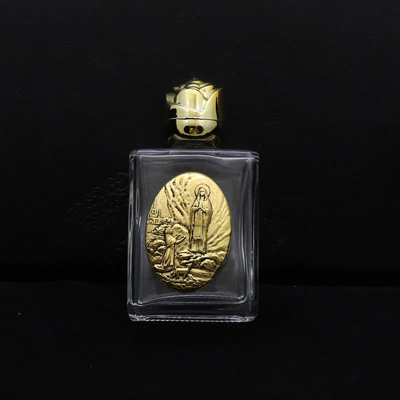 Christianartworkshop Weihwasserflasche mit geprägter heiliger Ikone: Trage seine Fürsorge in spirituellen Momenten bei dir. - Quadratische Flasche - Unsere Liebe Frau von Fatima - Golden - image 8