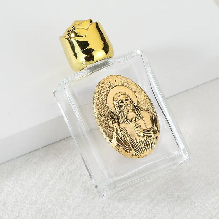 Christianartworkshop Weihwasserflasche mit geprägter heiliger Ikone: Trage seine Fürsorge in spirituellen Momenten bei dir. - Quadratische Flasche - Jesus, das Heilige Herz - Golden - image 11