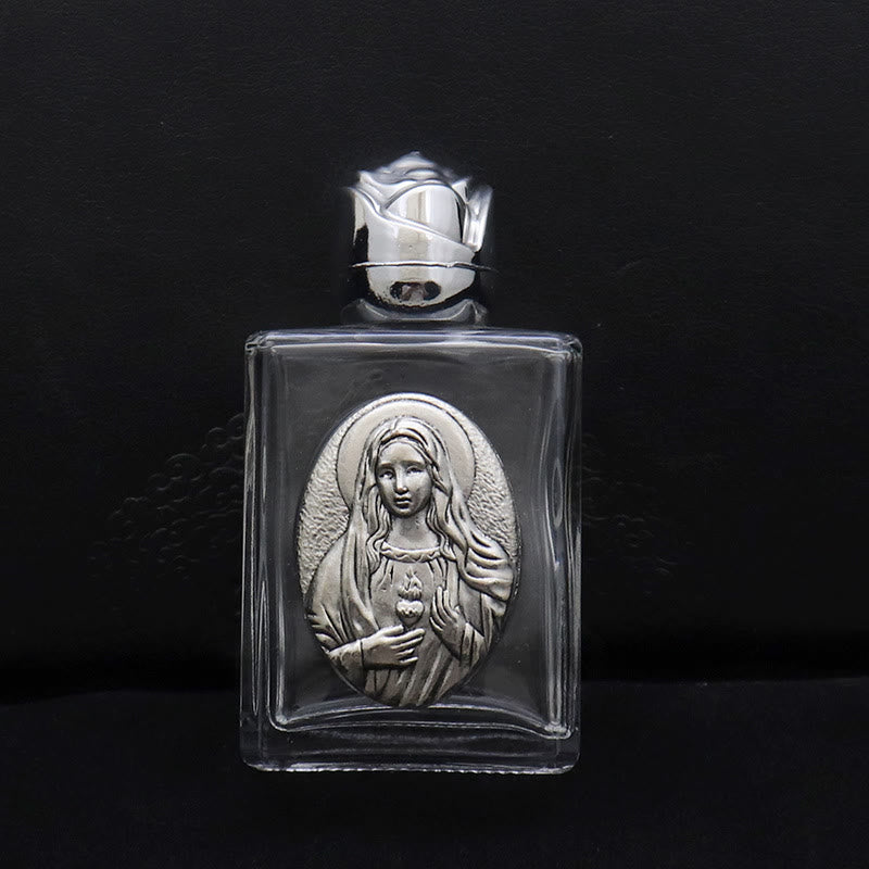 Christianartworkshop Weihwasserflasche mit geprägter heiliger Ikone: Trage seine Fürsorge in spirituellen Momenten bei dir. - Quadratische Flasche - Heiligstes Herz Mariä - Silber - image 12