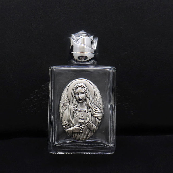 Christianartworkshop Weihwasserflasche mit geprägter heiliger Ikone: Trage seine Fürsorge in spirituellen Momenten bei dir. - Quadratische Flasche - Heiligstes Herz Mariä - Silber - image 12