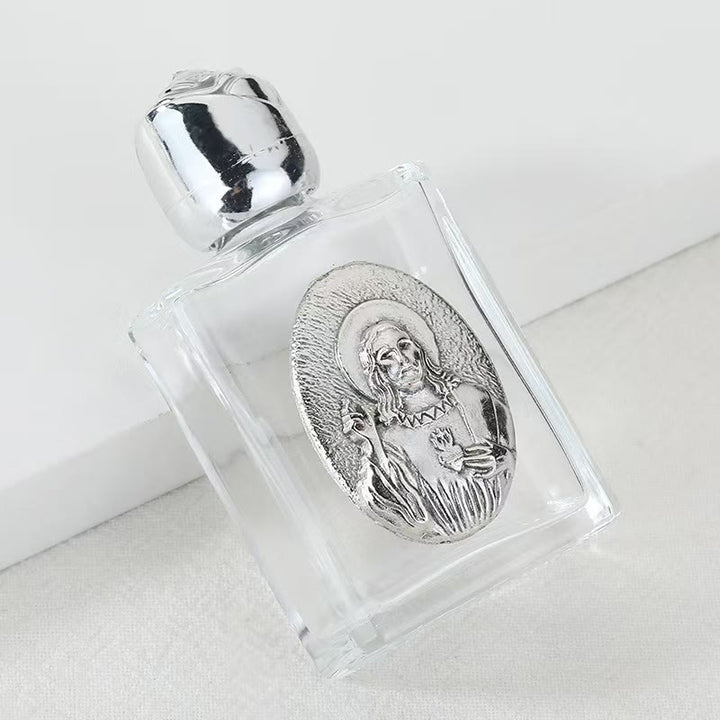 Christianartworkshop Weihwasserflasche mit geprägter heiliger Ikone: Trage seine Fürsorge in spirituellen Momenten bei dir. - Quadratische Flasche - Jesus, das Heilige Herz - Silber - image 13