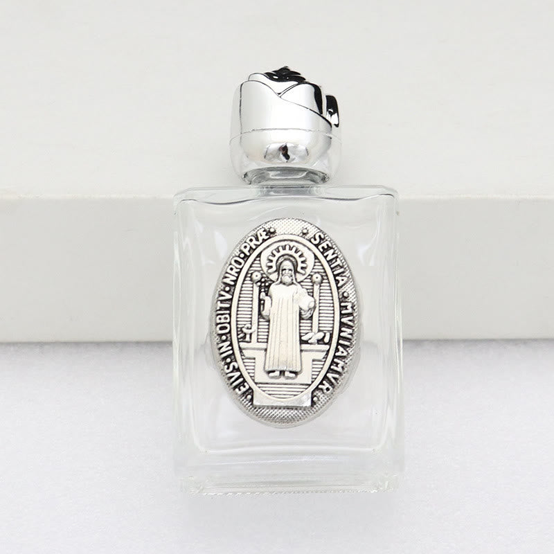 Christianartworkshop Weihwasserflasche mit geprägter heiliger Ikone: Trage seine Fürsorge in spirituellen Momenten bei dir. - Quadratische Flasche - Der heilige Benedikt - Silber - image 22