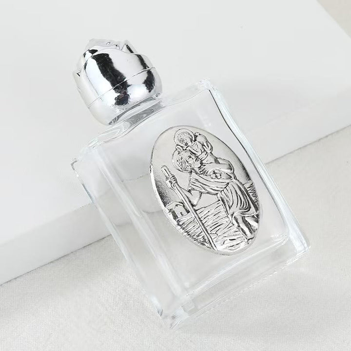 Christianartworkshop Weihwasserflasche mit geprägter heiliger Ikone: Trage seine Fürsorge in spirituellen Momenten bei dir. - Quadratische Flasche - Der heilige Christophorus - Silber - image 18