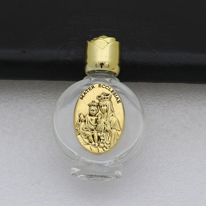 Christianartworkshop Weihwasserflasche mit geprägter heiliger Ikone: Trage seine Fürsorge in spirituellen Momenten bei dir. - Runde Flasche - Mater Ecclesiae - Golden - image 29