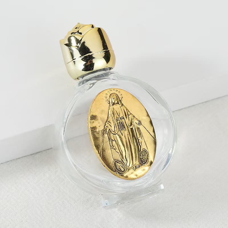 Christianartworkshop Weihwasserflasche mit geprägter heiliger Ikone: Trage seine Fürsorge in spirituellen Momenten bei dir. - Runde Flasche - Wundermedaille - Golden - image 31