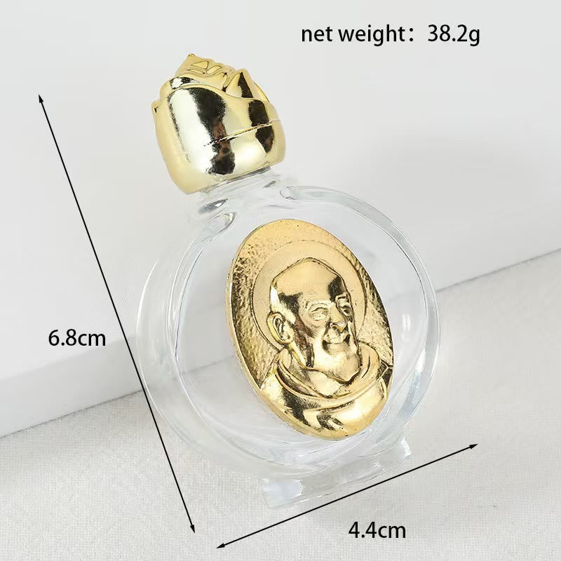 Christianartworkshop Weihwasserflasche mit geprägter heiliger Ikone: Trage seine Fürsorge in spirituellen Momenten bei dir. - Runde Flasche - Papst Franziskus - Golden - image 27