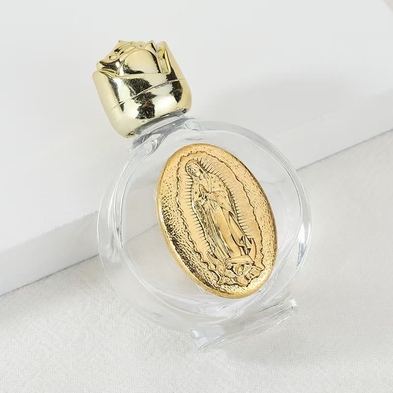 Christianartworkshop Weihwasserflasche mit geprägter heiliger Ikone: Trage seine Fürsorge in spirituellen Momenten bei dir. - Runde Flasche - Unsere Liebe Frau von Guadalupe - Golden - image 30
