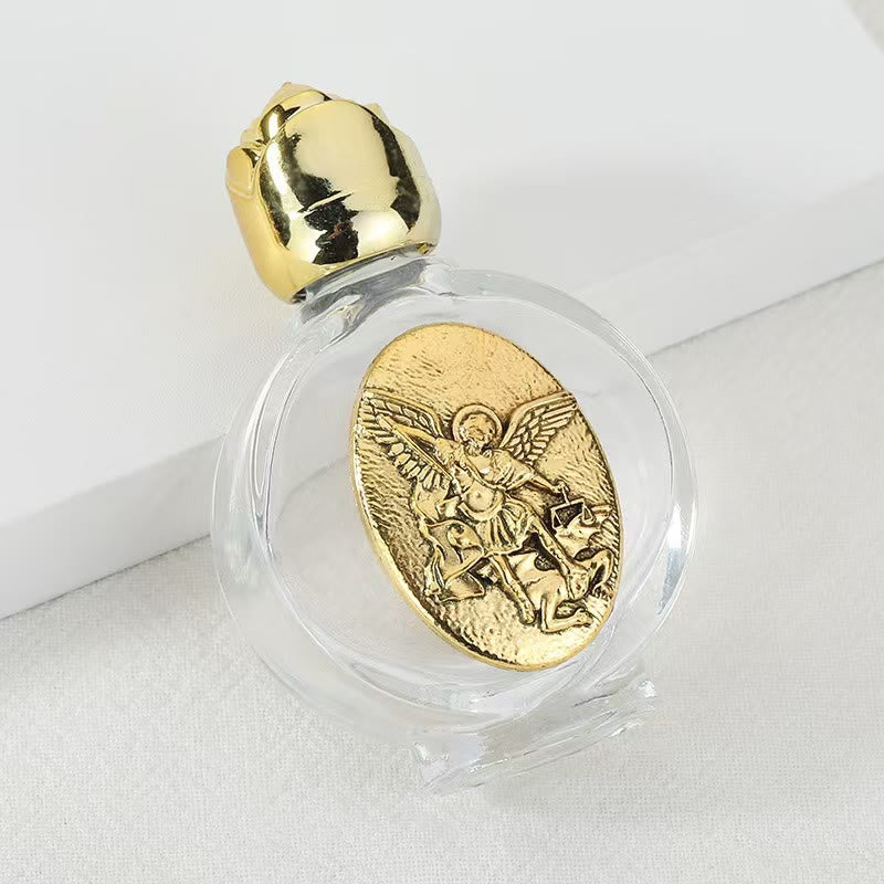 Christianartworkshop Weihwasserflasche mit geprägter heiliger Ikone: Trage seine Fürsorge in spirituellen Momenten bei dir. - Runde Flasche - St. Michael - Golden - image 25