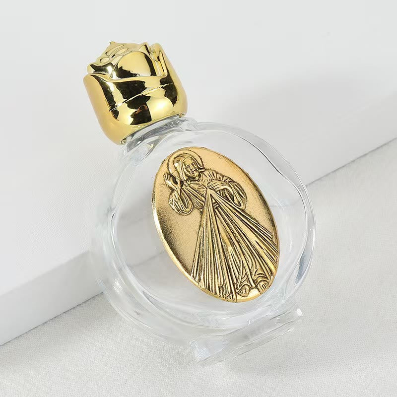 Christianartworkshop Weihwasserflasche mit geprägter heiliger Ikone: Trage seine Fürsorge in spirituellen Momenten bei dir. - Runde Flasche - Göttliche Barmherzigkeit - Golden - image 34