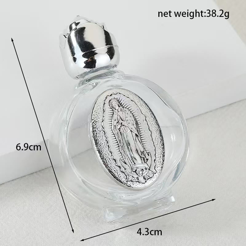 Christianartworkshop Weihwasserflasche mit geprägter heiliger Ikone: Trage seine Fürsorge in spirituellen Momenten bei dir. - Runde Flasche - Unsere Liebe Frau von Guadalupe - Silber - image 39