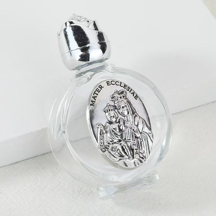 Christianartworkshop Weihwasserflasche mit geprägter heiliger Ikone: Trage seine Fürsorge in spirituellen Momenten bei dir. - Runde Flasche - Mater Ecclesiae - Silber - image 38