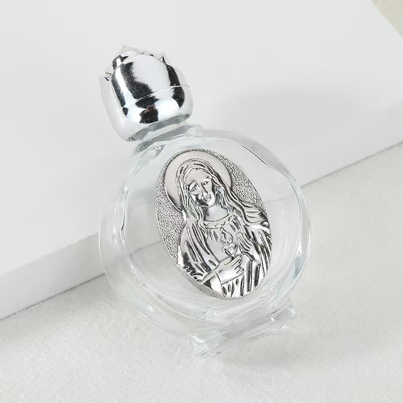 Christianartworkshop Weihwasserflasche mit geprägter heiliger Ikone: Trage seine Fürsorge in spirituellen Momenten bei dir. - Runde Flasche - Heiligstes Herz Mariä - Silber - image 36
