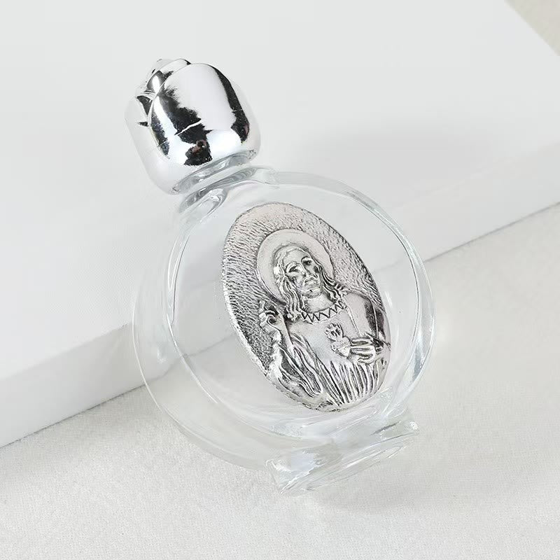 Christianartworkshop Weihwasserflasche mit geprägter heiliger Ikone: Trage seine Fürsorge in spirituellen Momenten bei dir. - Runde Flasche - Jesus, das Heilige Herz - Silber - image 37