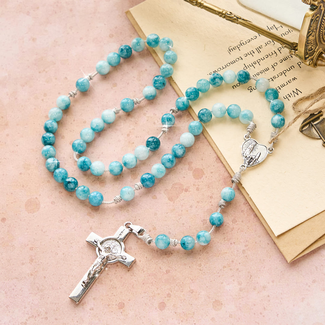 Christianartworkshop Eleganter blauer persischer Jade-Rosenkranz mit Marien-Glaubensbegleiterin - image 6