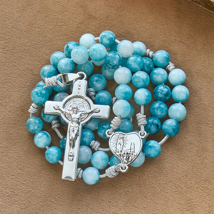 Christianartworkshop Eleganter blauer persischer Jade-Rosenkranz mit Marien-Glaubensbegleiterin - image 3