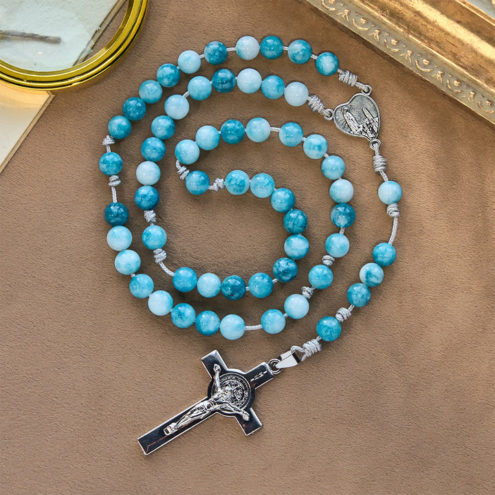 Christianartworkshop Eleganter blauer persischer Jade-Rosenkranz mit Marien-Glaubensbegleiterin - image 2