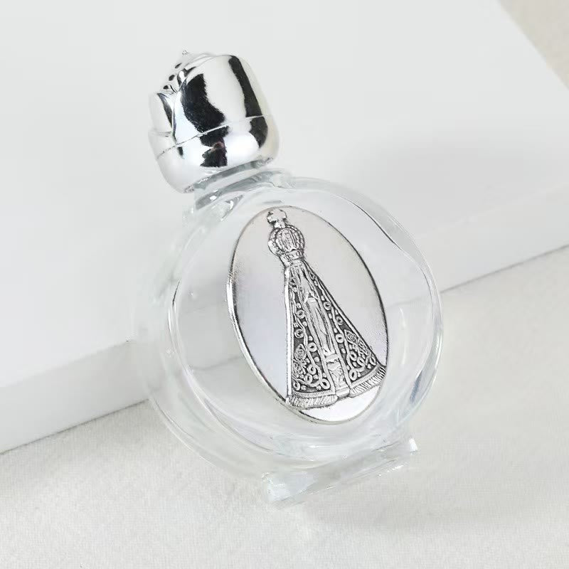 Christianartworkshop Weihwasserflasche mit geprägter heiliger Ikone: Trage seine Fürsorge in spirituellen Momenten bei dir. - Runde Flasche - Unsere Liebe Frau von Aparecida - Silber - image 45