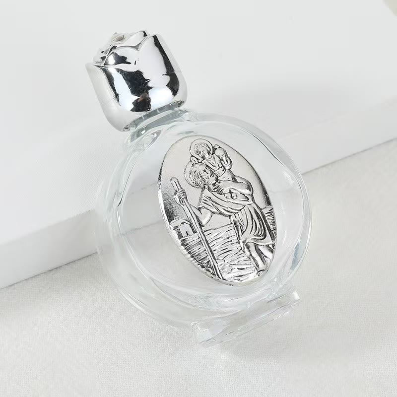 Christianartworkshop Weihwasserflasche mit geprägter heiliger Ikone: Trage seine Fürsorge in spirituellen Momenten bei dir. - Runde Flasche - Der heilige Christophorus - Silber - image 42