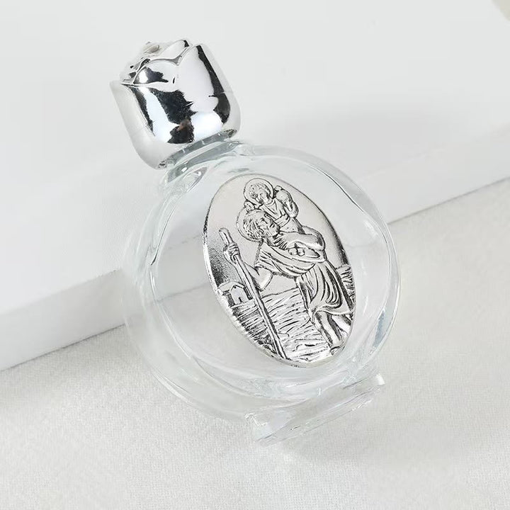 Christianartworkshop Weihwasserflasche mit geprägter heiliger Ikone: Trage seine Fürsorge in spirituellen Momenten bei dir. - Runde Flasche - Der heilige Christophorus - Silber - image 42