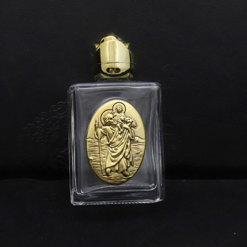 Christianartworkshop Weihwasserflasche mit geprägter heiliger Ikone: Trage seine Fürsorge in spirituellen Momenten bei dir. - Quadratische Flasche - Der heilige Christophorus - Golden - image 51