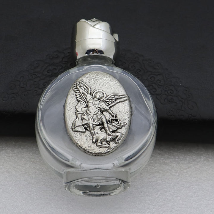 Christianartworkshop Weihwasserflasche mit geprägter heiliger Ikone: Trage seine Fürsorge in spirituellen Momenten bei dir. - Runde Flasche - St. Michael - Silber - image 48