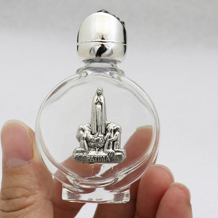 Christianartworkshop Weihwasserflasche mit geprägter heiliger Ikone: Trage seine Fürsorge in spirituellen Momenten bei dir. - Runde Flasche - Fatima-Dame - Silber - image 49